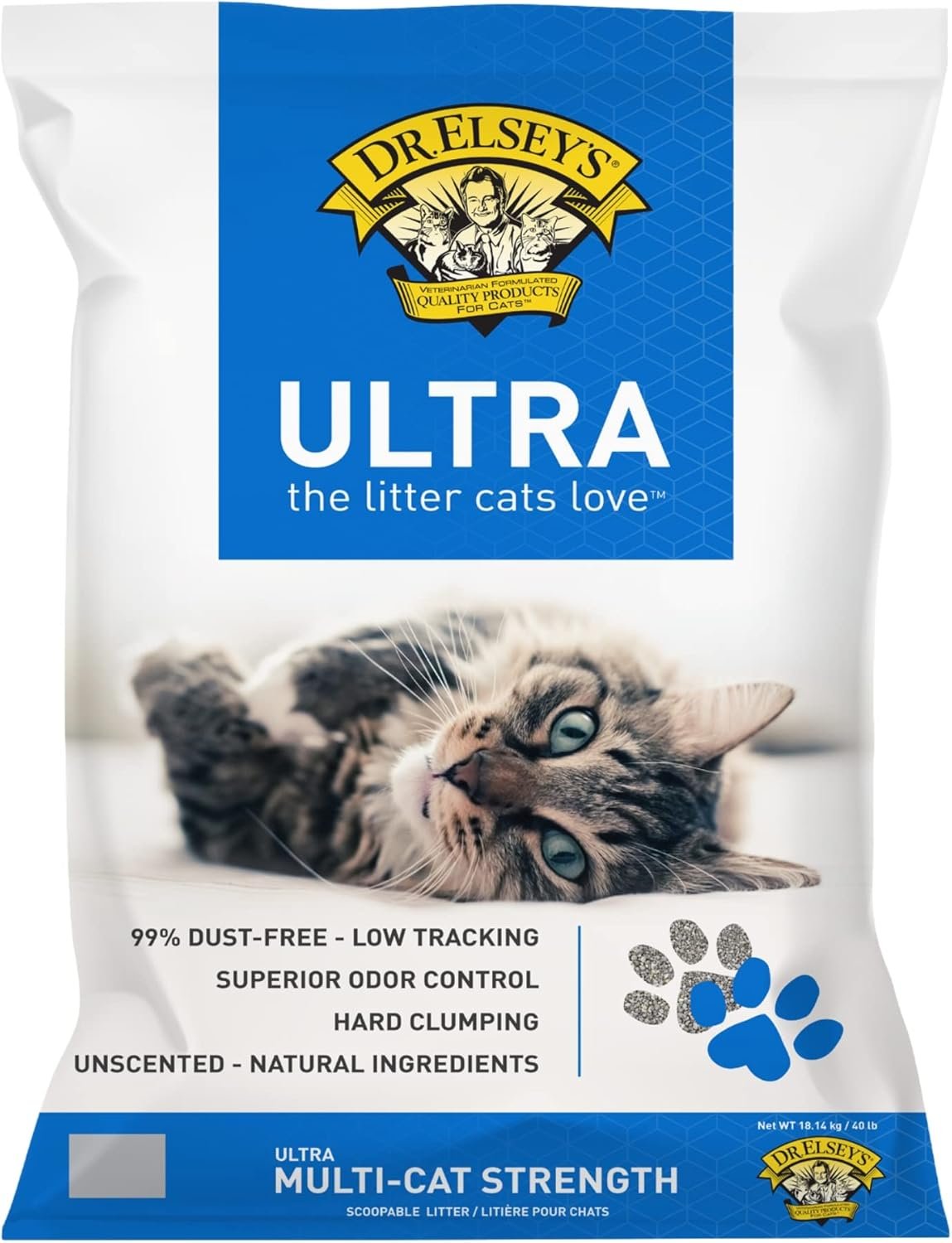 Dr. Elseys Cat Litter - Premium Unscented Cat Litter w/ Natural Ingredients - Low Dust Superior Odor Control Cat Litter - Hard Clumping Moisture Absorbing Clay Multi Cat Litter (For All Cats - 40lbs)